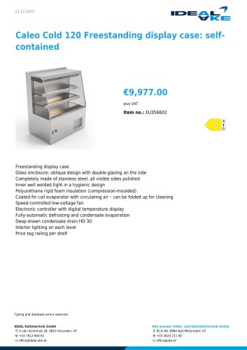 Caleo Cold 120 Freestanding display case: selfcontained