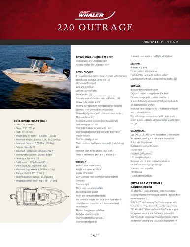 220 OUTRAGE Specifications 2016