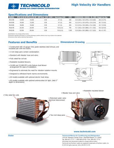 Technicold High Velocity Air Handlers Specification Sheet