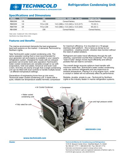 Technicold Refrigeration Condensing Units Specification Sheet