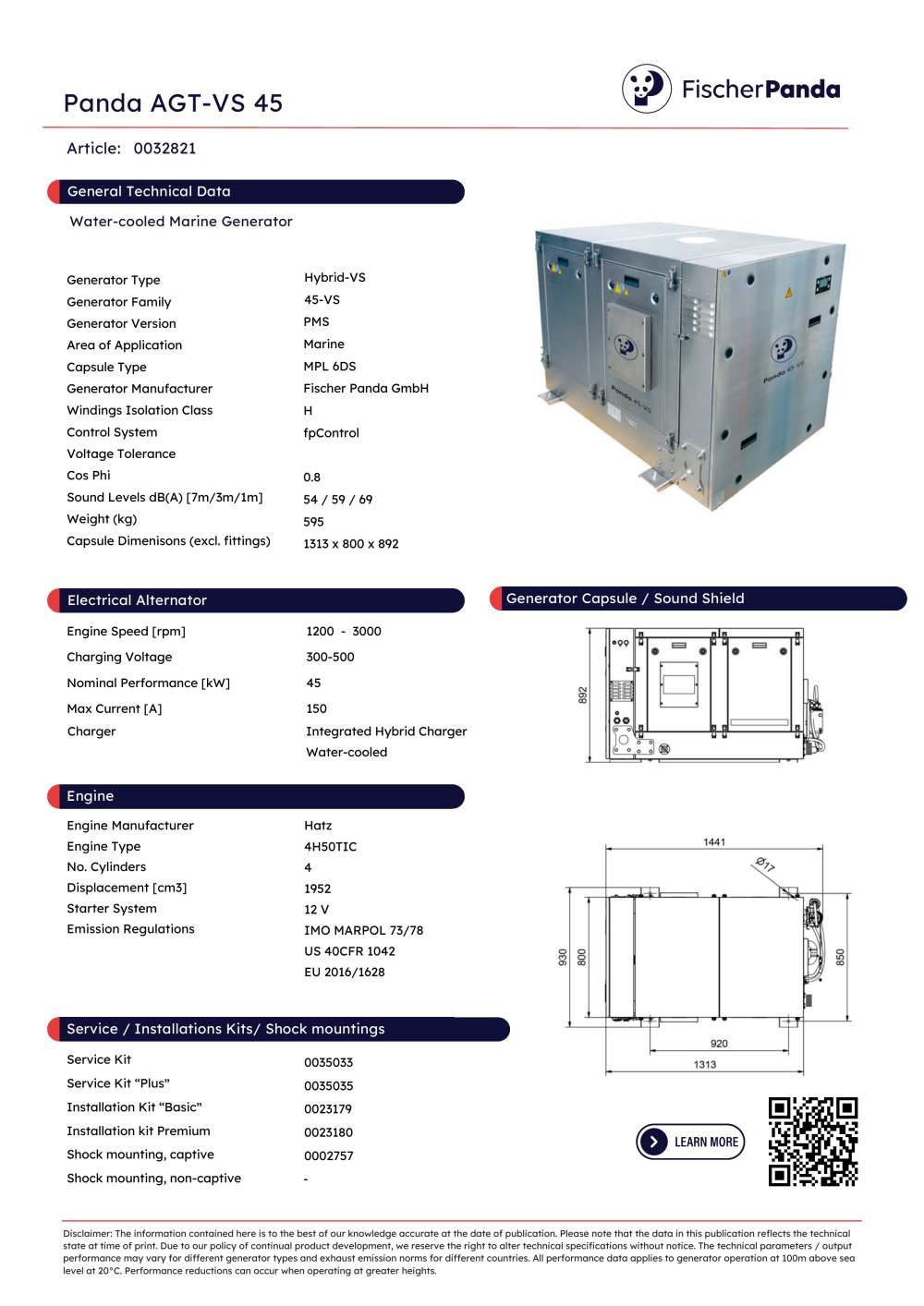 Hybrid-VS DC Generatoren VS45 - Fischer Panda