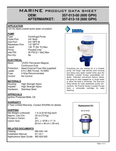 pds-600 Livewell Piranha Pump 357-013-00 10