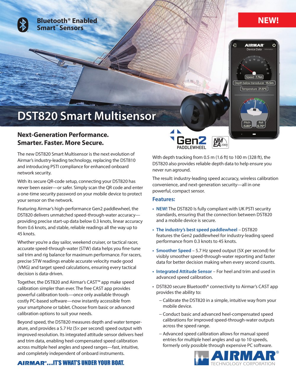 DST820 Smart(TM) Multisensor- Depth, Speed, Temperature, Boat Attitude - Airmar