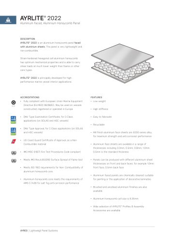 AYRLITE 2022 Aluminium Faced, Aluminium Honeycomb Panel