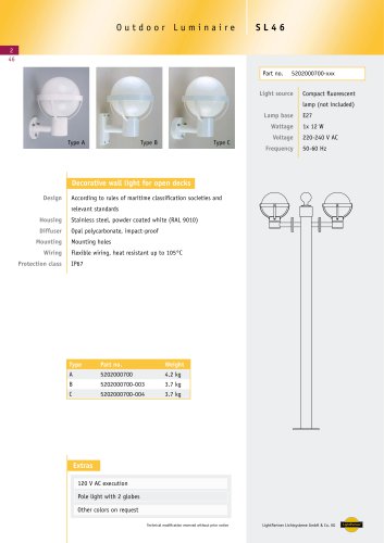 SL46 Outdoor Wall Light, surface, 1x 12 W
