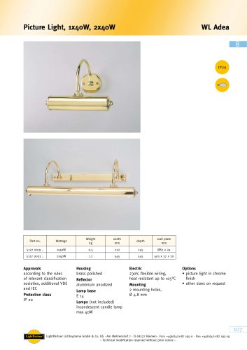 WL Adea Picture Light, 1x 40 W, 2x 40 W