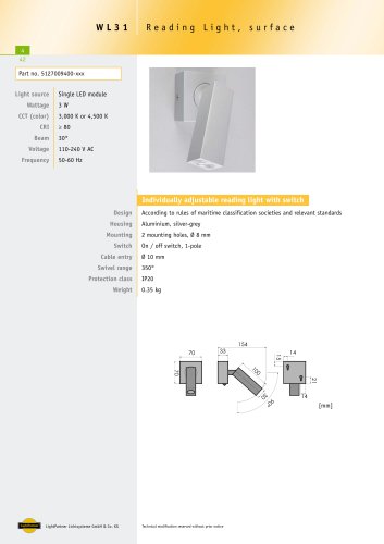 WL31 Adjustable Reading Light, surface, 3 W