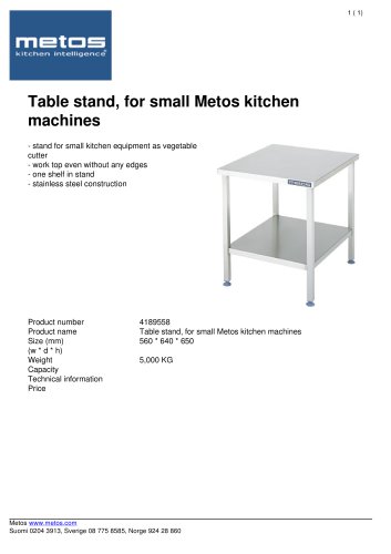 Table stand, for small Metos kitchen machines