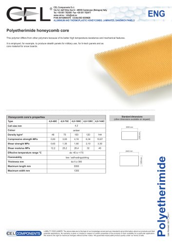 Polyetherimide honeycomb