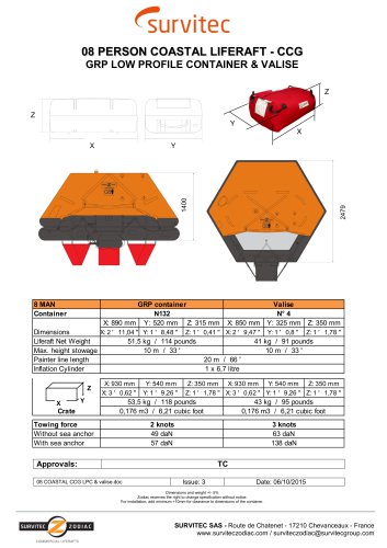 08 PERSON COASTAL LIFERAFT - CCG GRP LOW PROFILE CONTAINER & VALISE