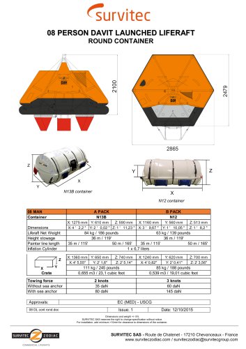 08 PERSON DAVIT LAUNCHED LIFERAFT ROUND CONTAINER