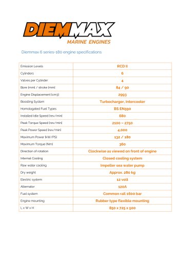 Diemmax 6 series-180 engine specifications
