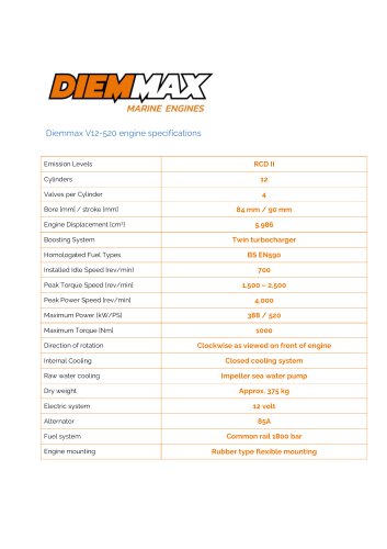 Diemmax V12-520 engine specifications